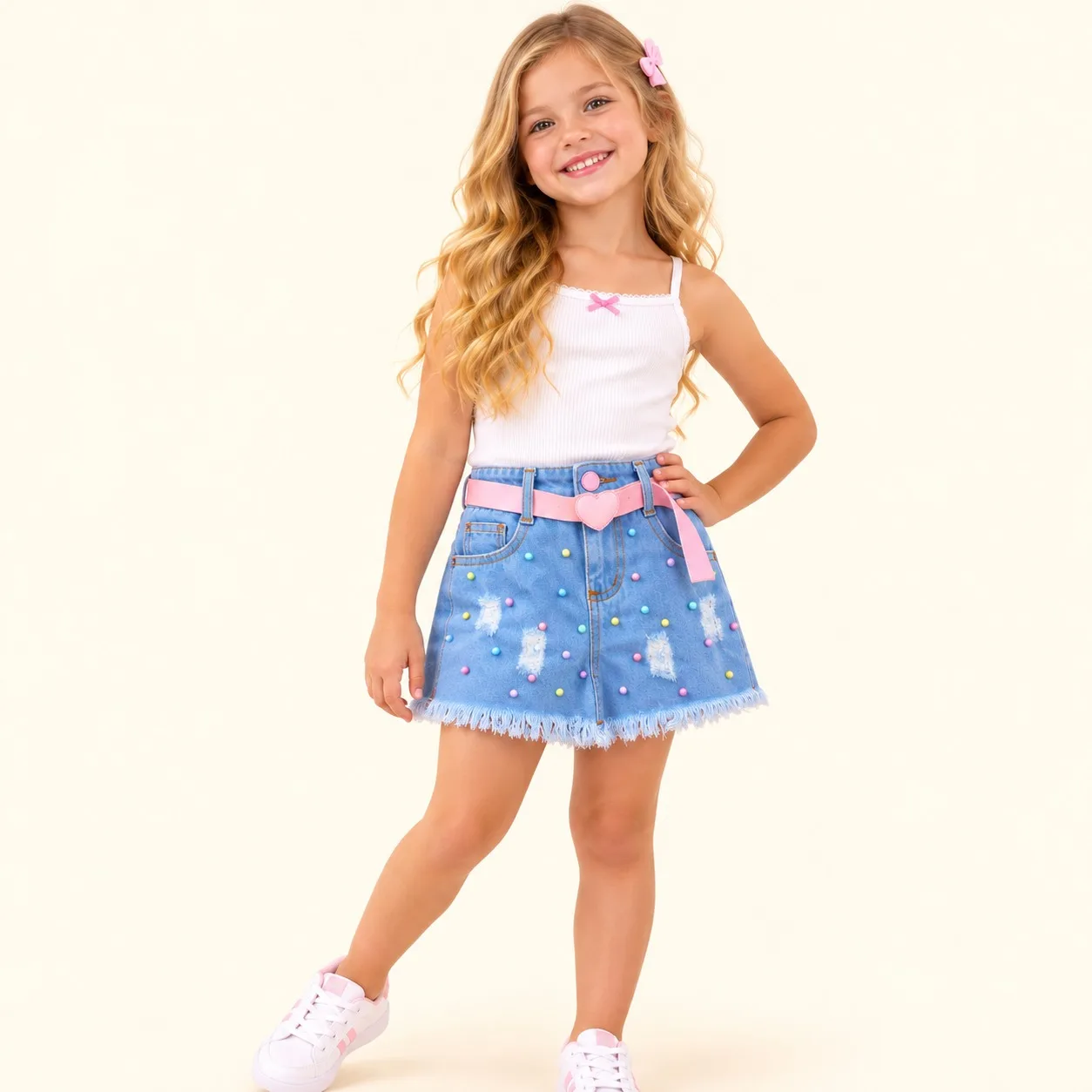 Saia Jeans Infantil Menina Pirilampo Kids SHORT JEANS FEM Jeans Claro