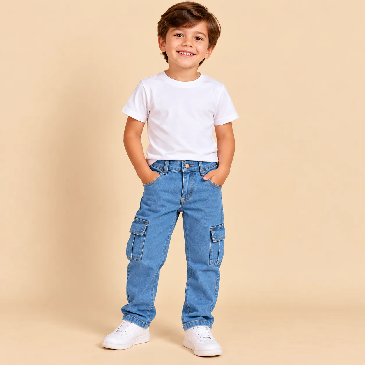 Calça Jeans Infantil Cargo Masculina Azul-Clara