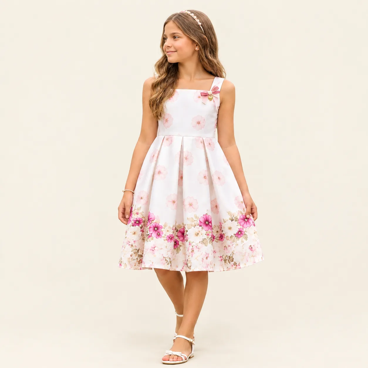 Vestido Infantil Menina Flores Pirilampo Kids Branco