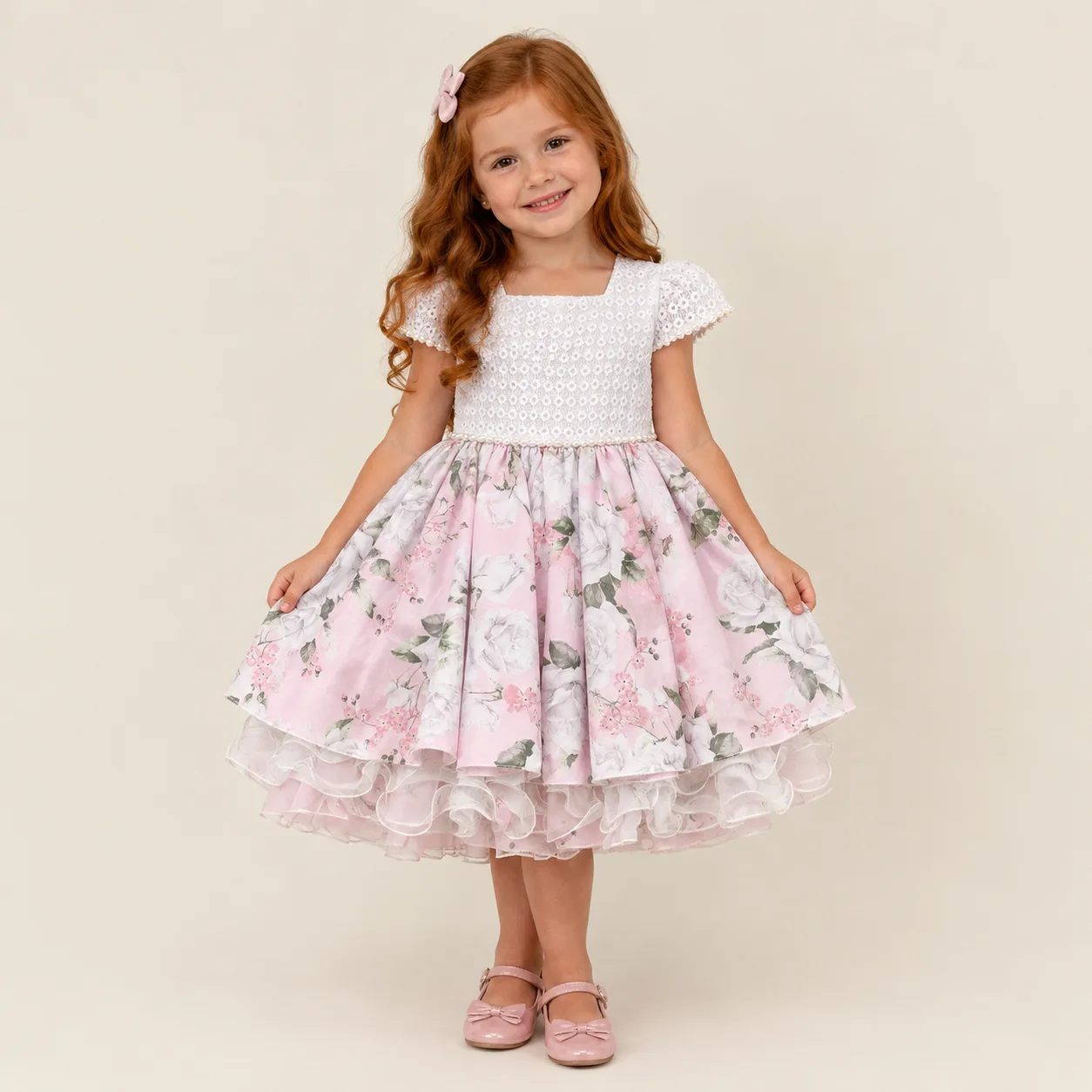 Vestido Infantil Flores Menina Pirilampo Kids Branco