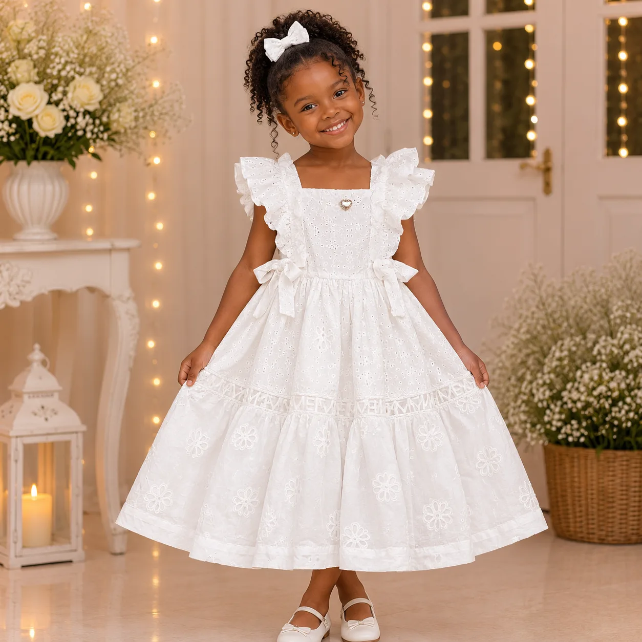 Vestido Batizado Infantil Menina Pirilampo Kids Branco