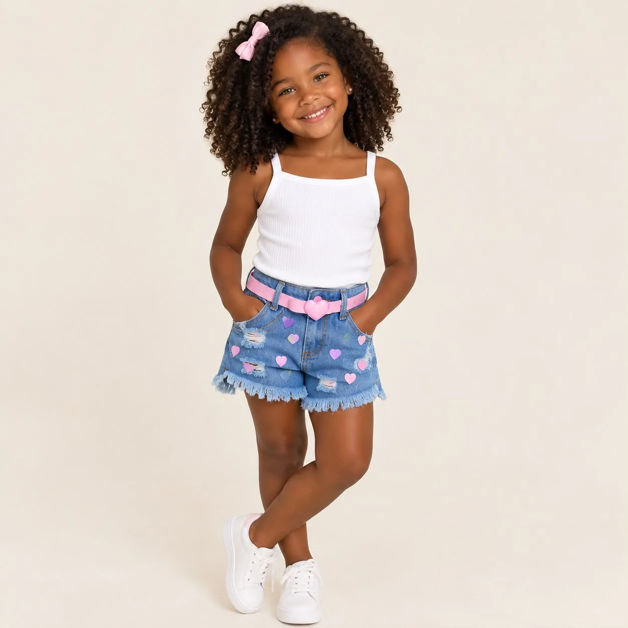 Short Jeans Infantil Menina Pirilampo Kids Jeans Claro