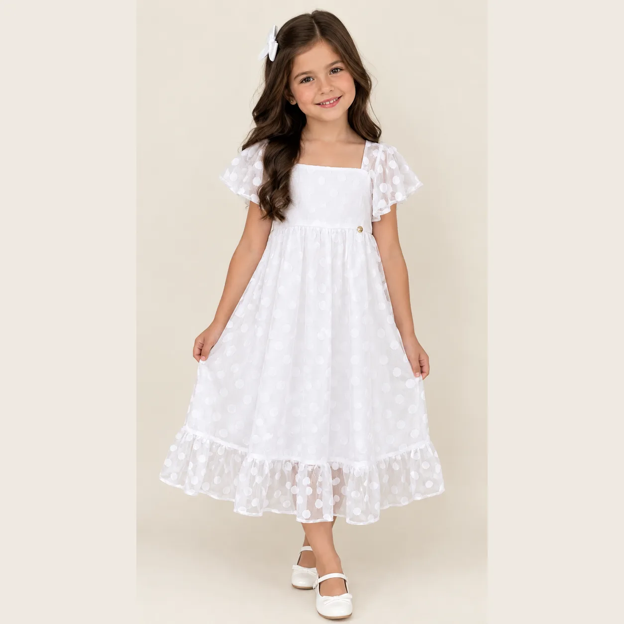Vestido Batizado Infantil Menina Pirilampo Kids Branco
