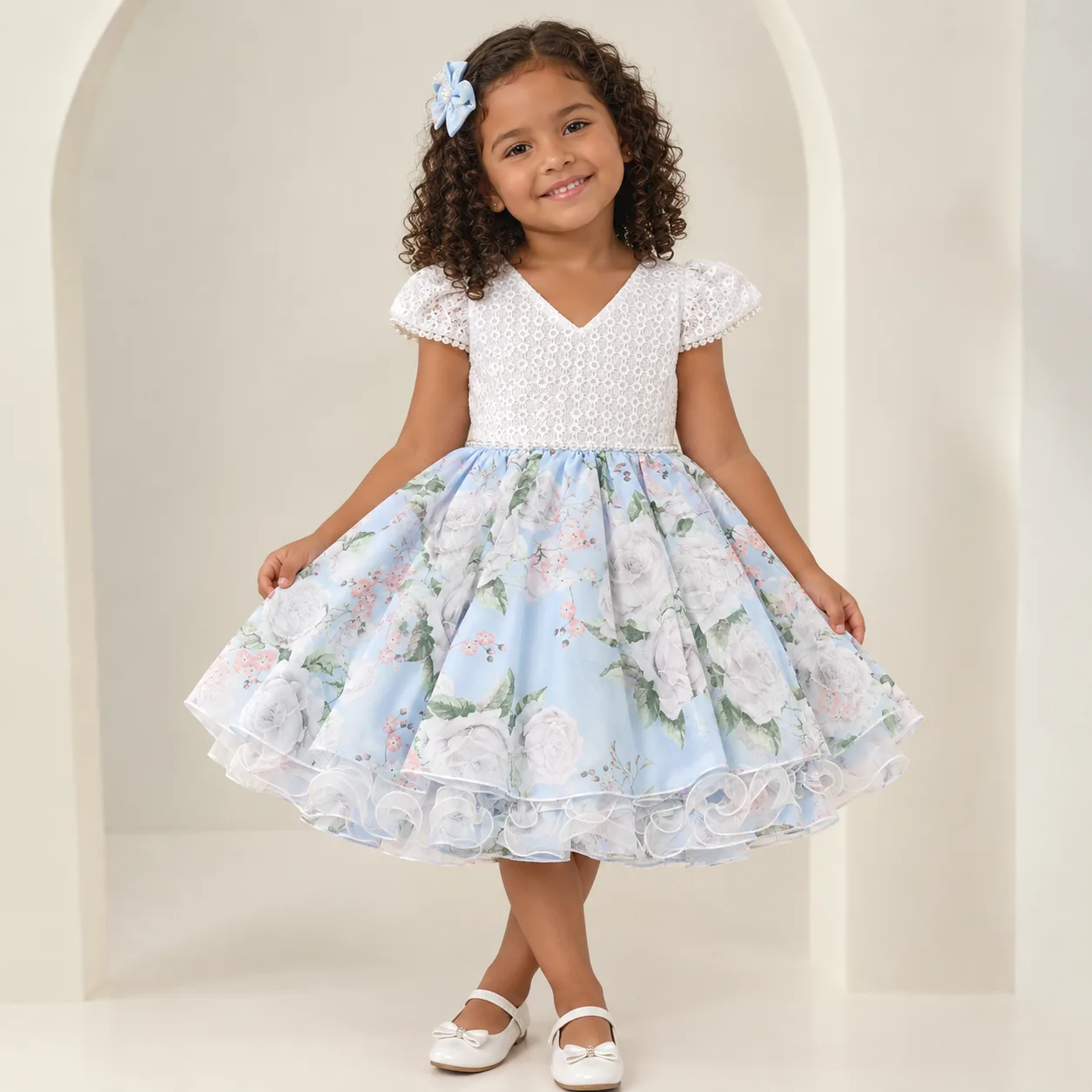 Vestido Infantil Flores Menina Pirilampo Kids Branco