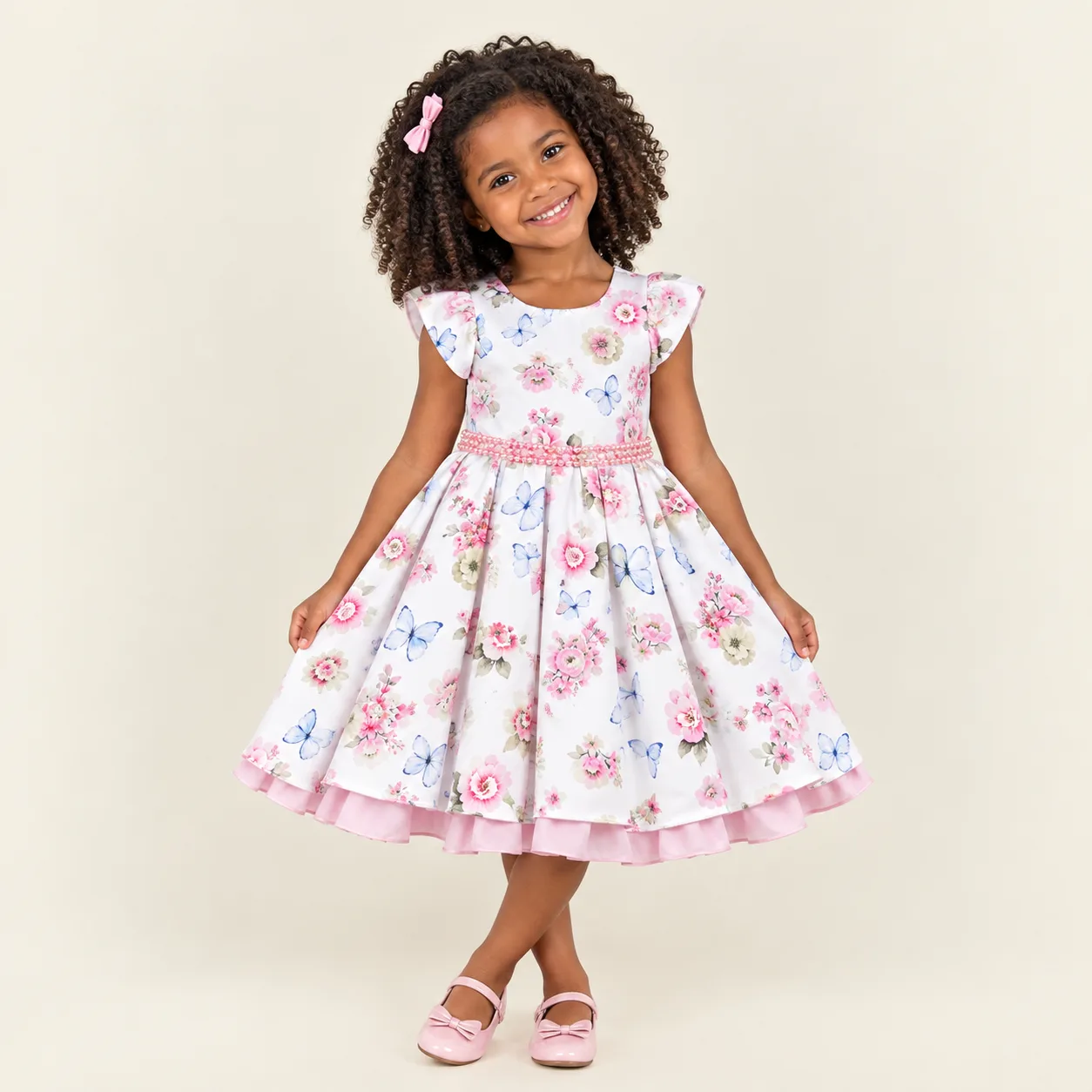 Vestido Infantil Flores Menina Pirilampo Kids Branco