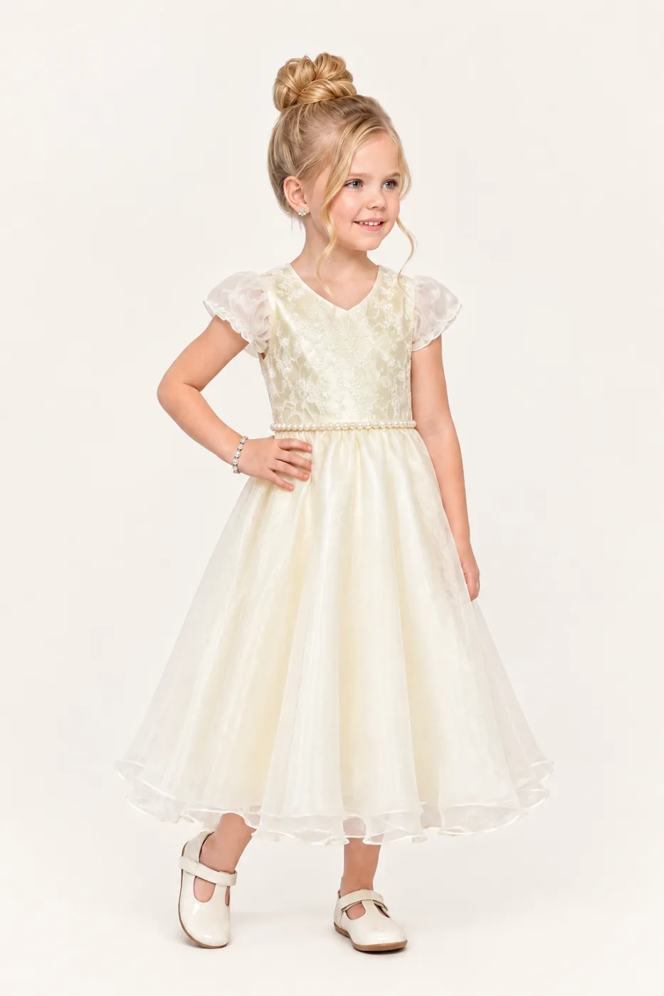 Vestido Infantil Menina com Lantejoulas Pirilampo Kids Off White