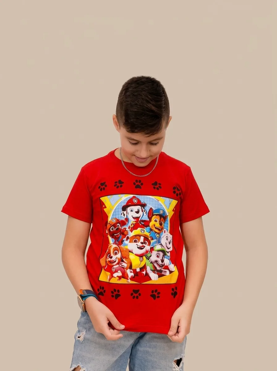 Camiseta Infantil Patrulha Canina Masculino Pirilampo Kids Vermelho