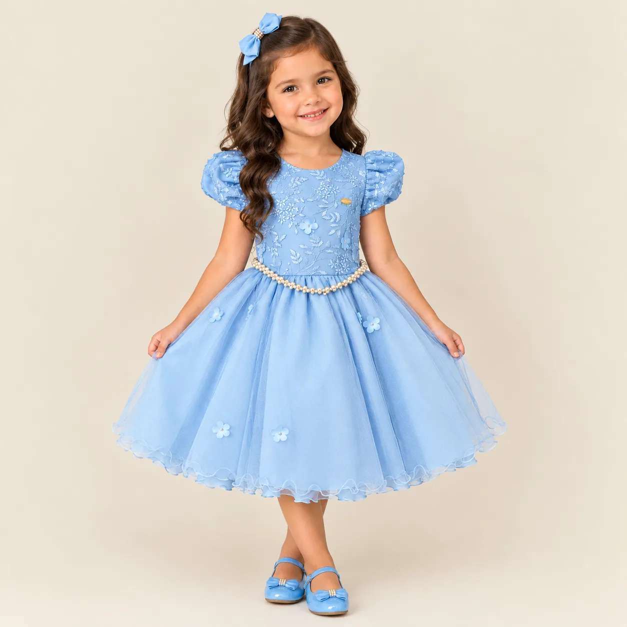 Vestido Infantil Menina Pirilampo Kids Azul Celeste