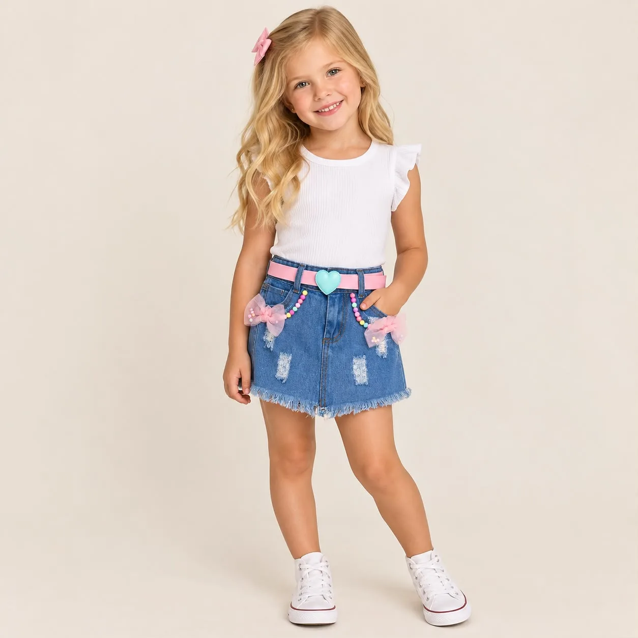 Saia Jeans Infantil Menina Pirilampo Kids SHORT JEANS FEM Jeans Claro