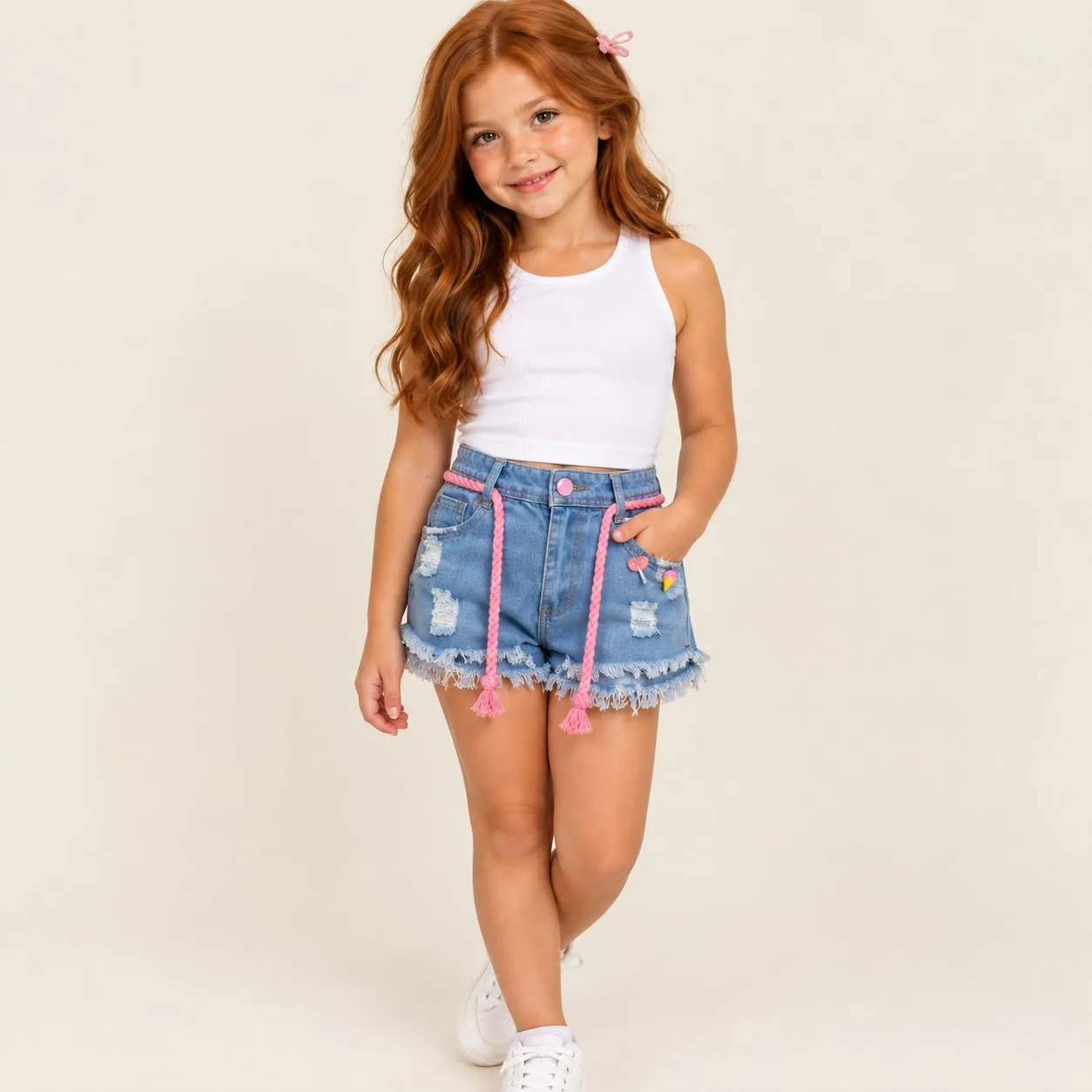 Short Jeans Infantil Menina Pirilampo Kids SHORTS10.02.2024 Jeans Claro