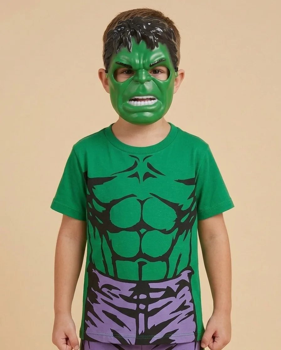 Fantasia Infantil com Camiseta e Máscara Masculina Pirilampo Kids Verde